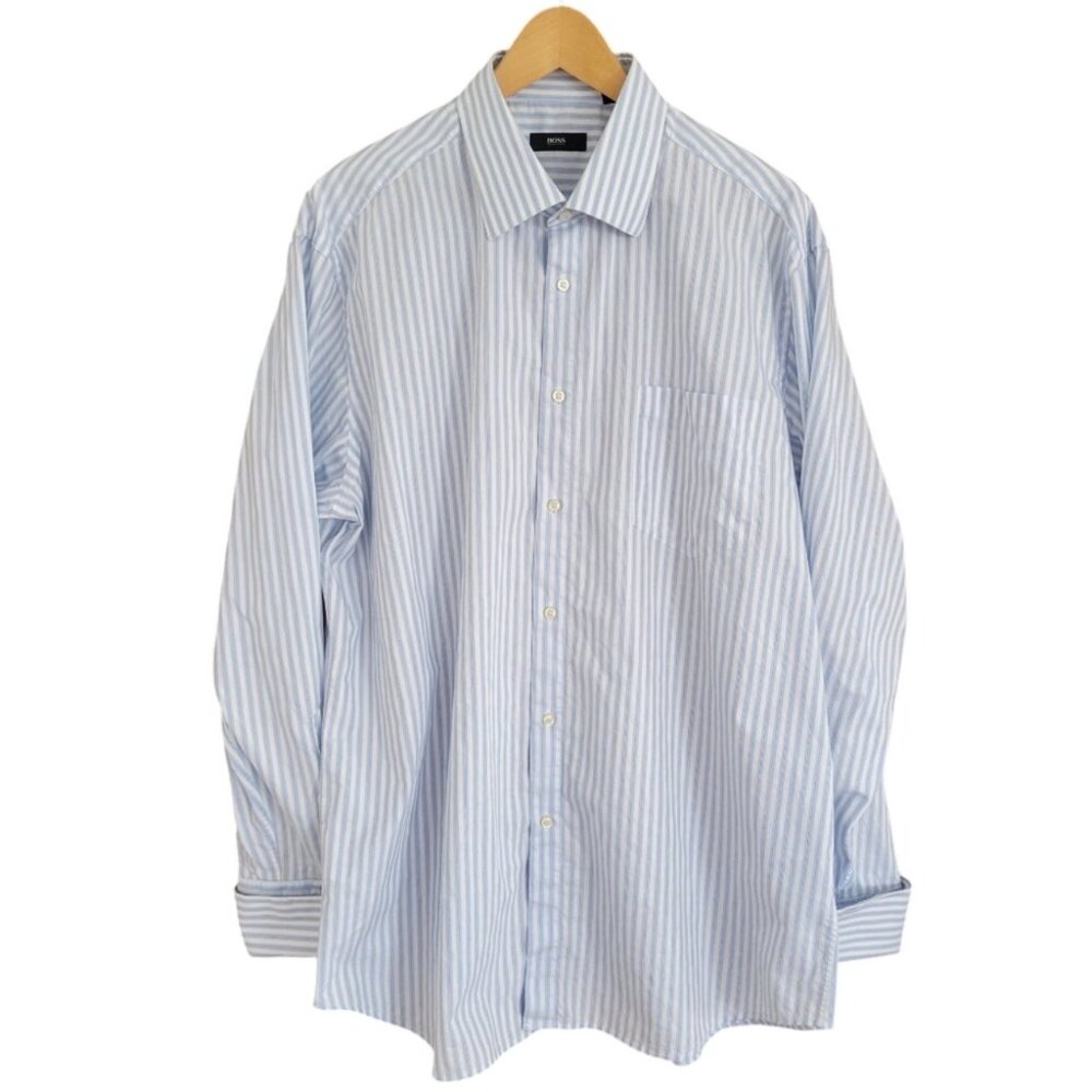 Hugo Boss Men’s Dress Shirt – Blue & White Stripe (17.5 / 36–37) **NWT***